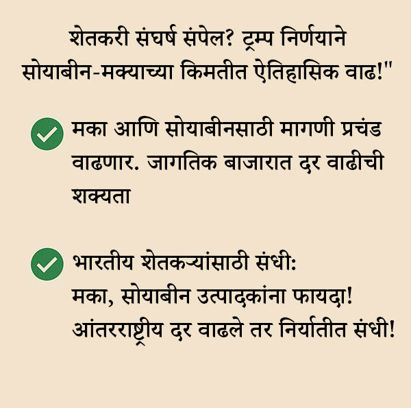 शेतकरी संघर्ष संपेल? ट्रम्प निर्णयाने सोयाबीन-मक्याच्या किमतीत ऐतिहासिक वाढ